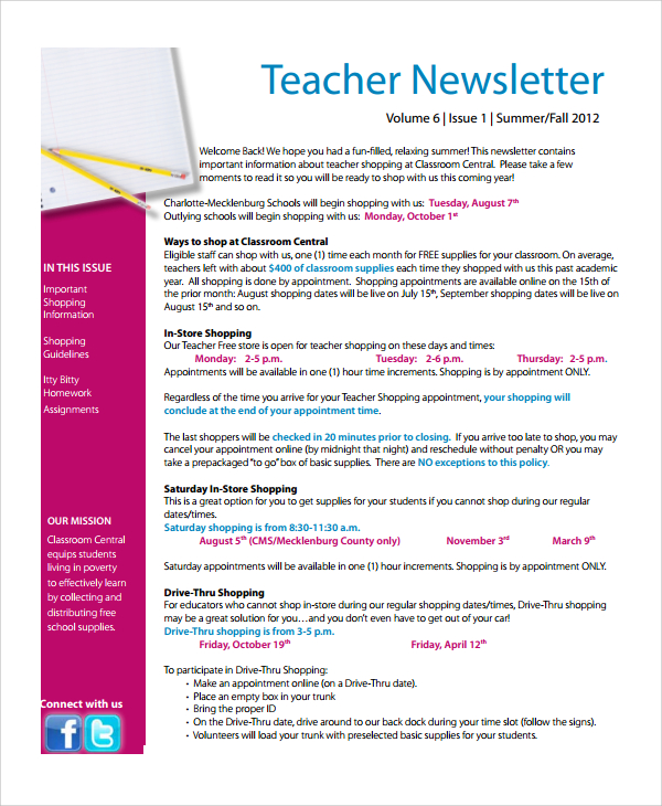 blank teacher newsletter template