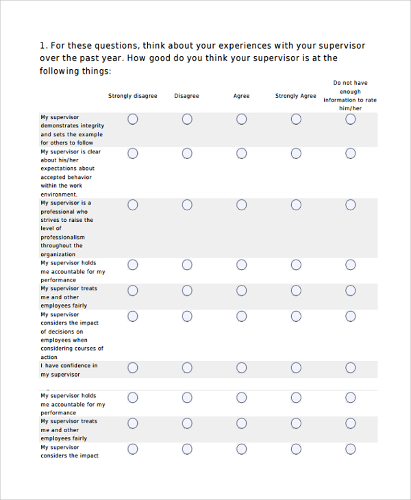 supervisor feedback survey template