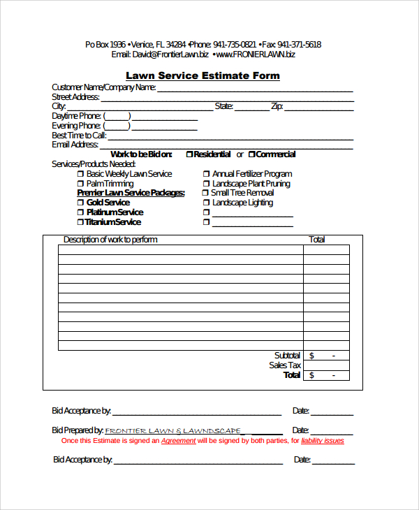 Sample Service Estimate Template  7+ Free Documents Download in Word, PDF