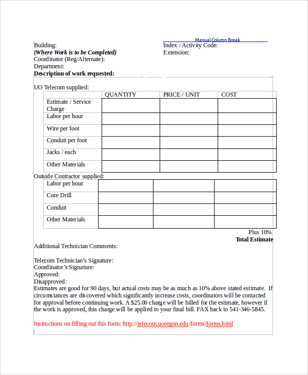 Sample Service Estimate Template - 7+ Free Documents 