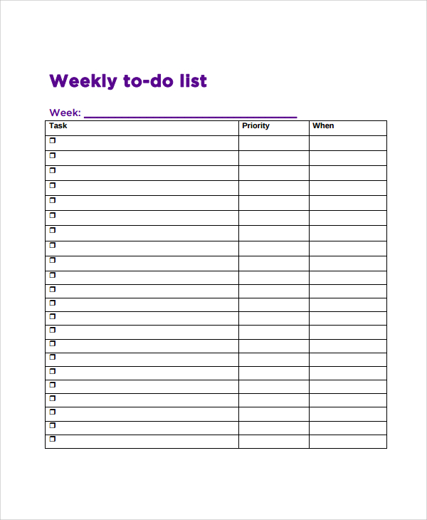 free 8 sample weekly to do list templates in pdf