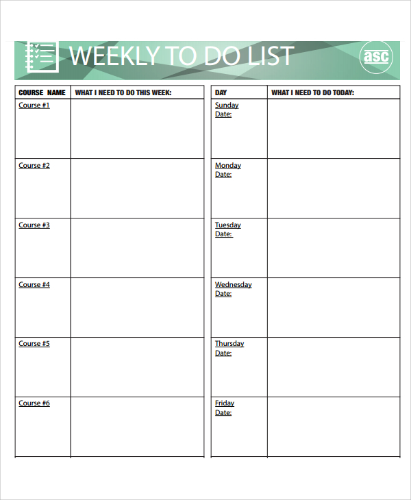 weekly to do list template 1