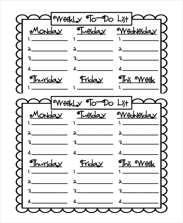FREE 8+ Sample Weekly To Do List Templates in PDF