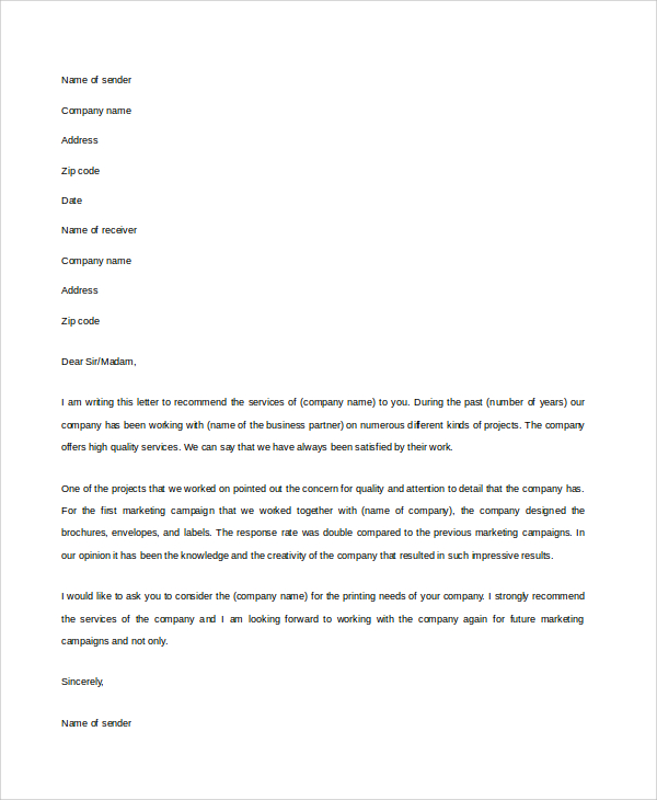 business reference letter