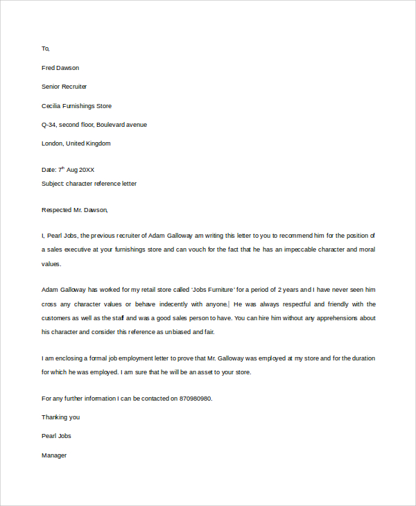 character reference letter