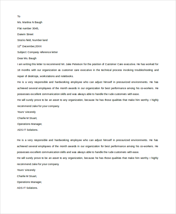 company reference letter