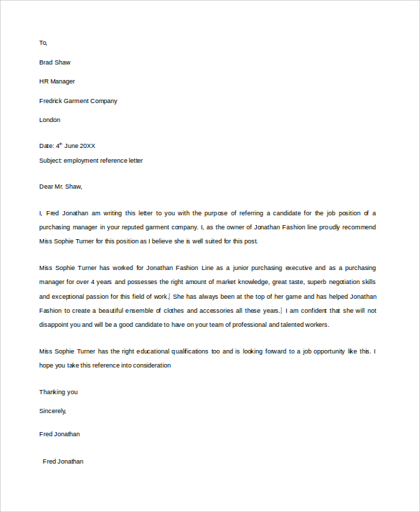 employment reference letter