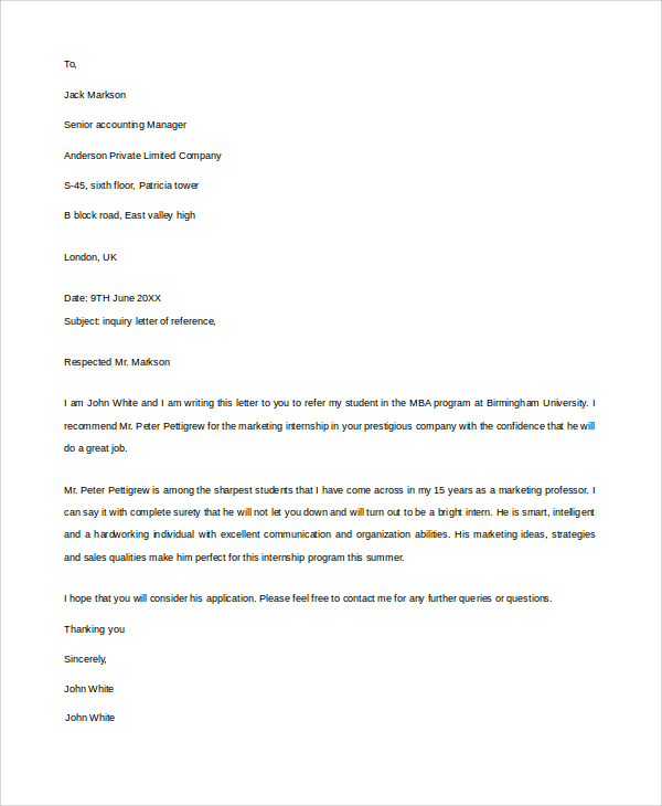 Free 19 Sample Reference Letter Templates In Ms Word Pdf