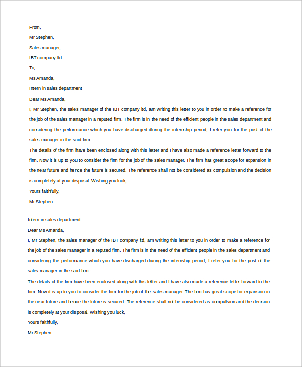 Free 19 Sample Reference Letter Templates In Ms Word Pdf