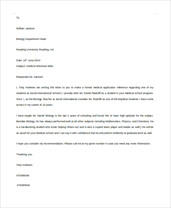 Sample Reference Letter For Physician