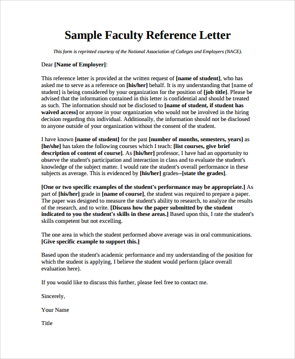 professional reference letter