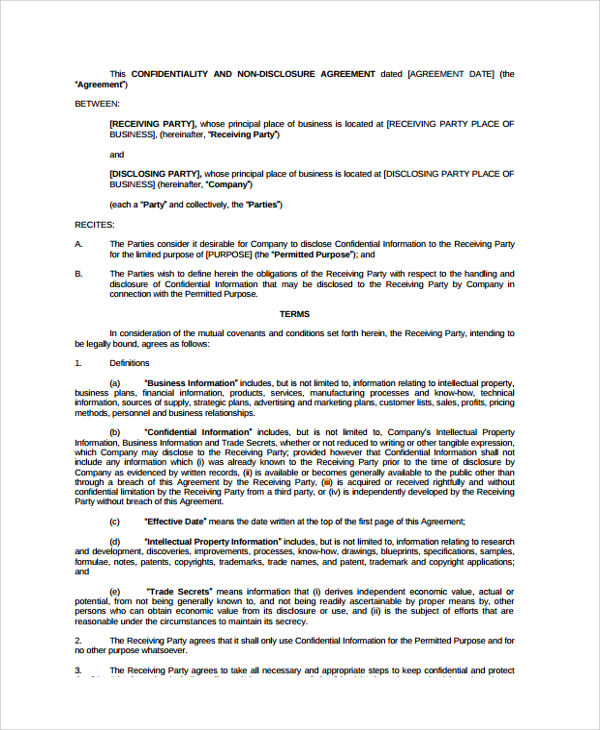 business sales confidentiality agreement