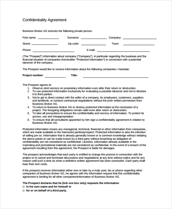 business broker confidentiality agreement