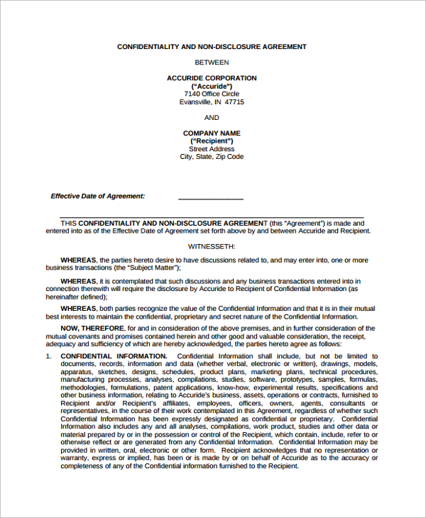 business confidentiality agreement disclosure