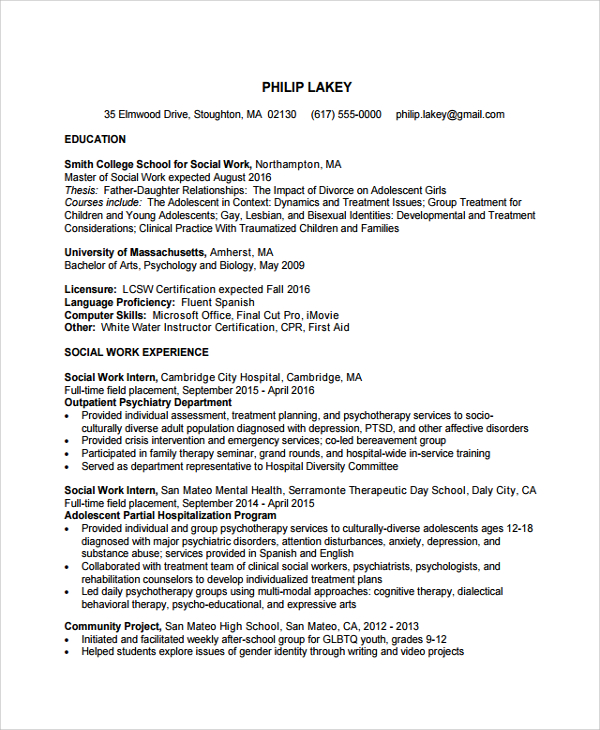 Social Worker Resume Template Microsoft Word