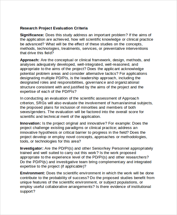 research project evaluation template