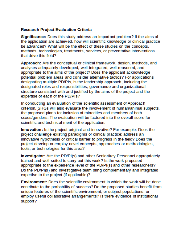 project research assessment