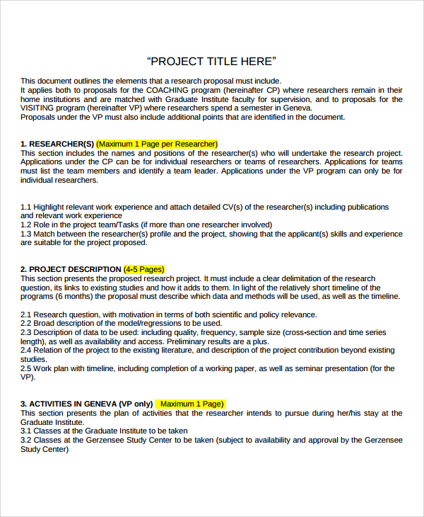 FREE 12+ Sample Research Project Templates in PDF MS Word