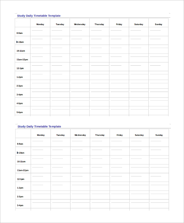 Blank Timetable Template Word