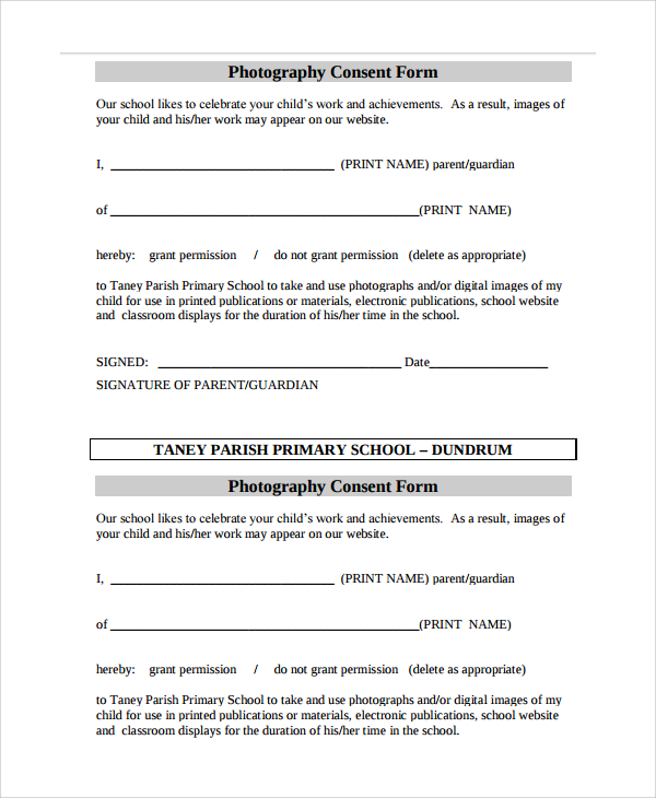 school photography consent form