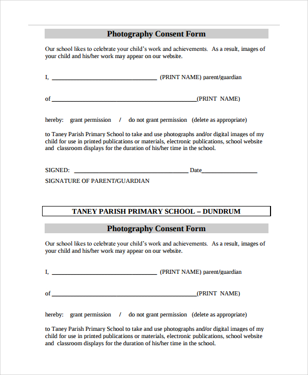 FREE 9 Sample Photography Consent  Forms  in MS Word PDF