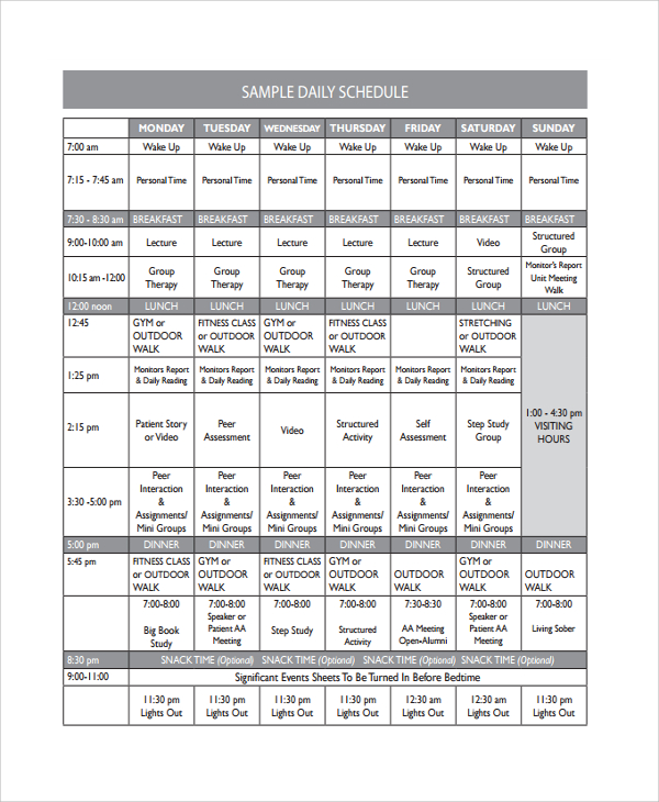 FREE 9 Sample Daily Timetable Templates In PDF MS Word