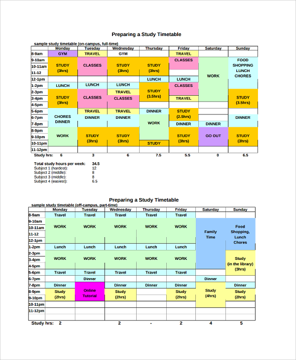 FREE 9+ Sample Daily Timetable Templates in PDF | MS Word