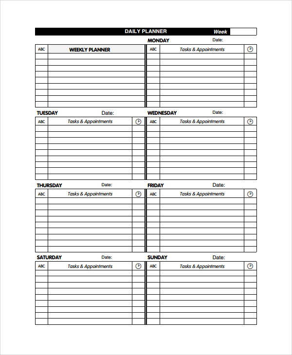 daily planner timetable template