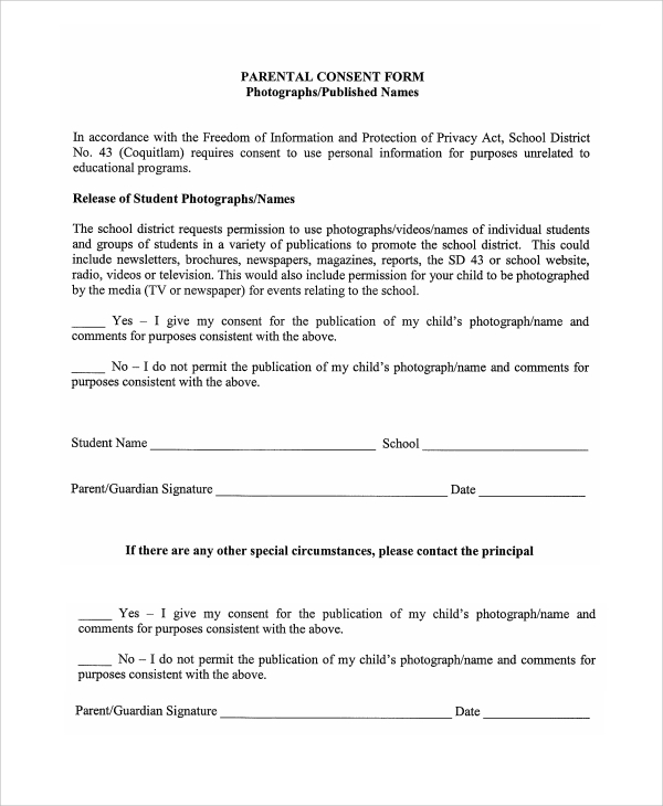 parental photography consent form