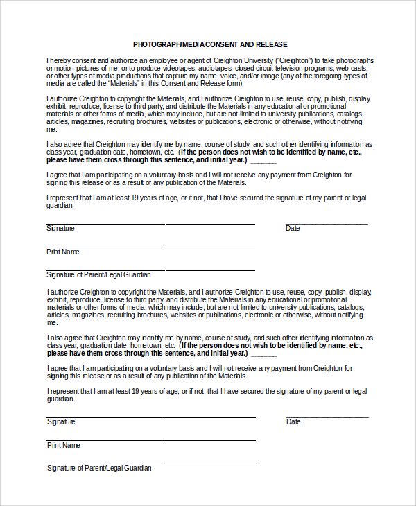 photography consent form example