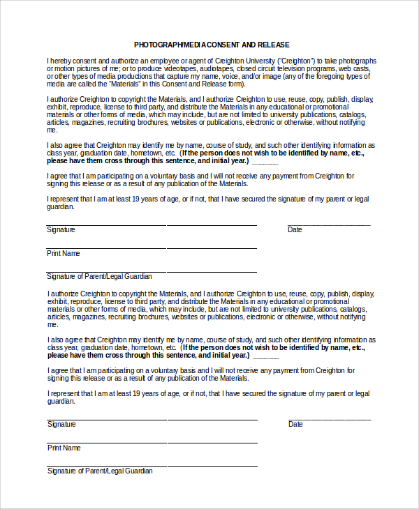 Free Sample Photography Consent Forms In Ms Word Pdf