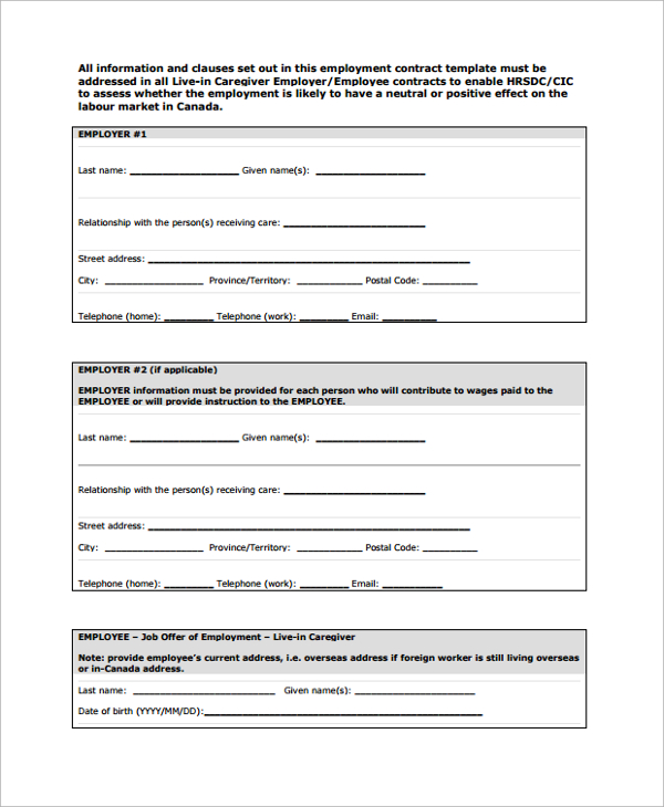 free employment contract form