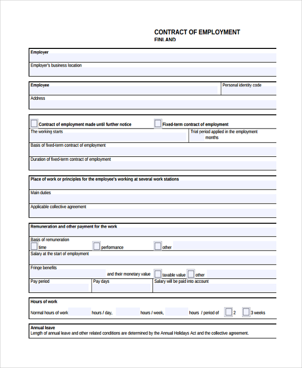 temporary employment contract form