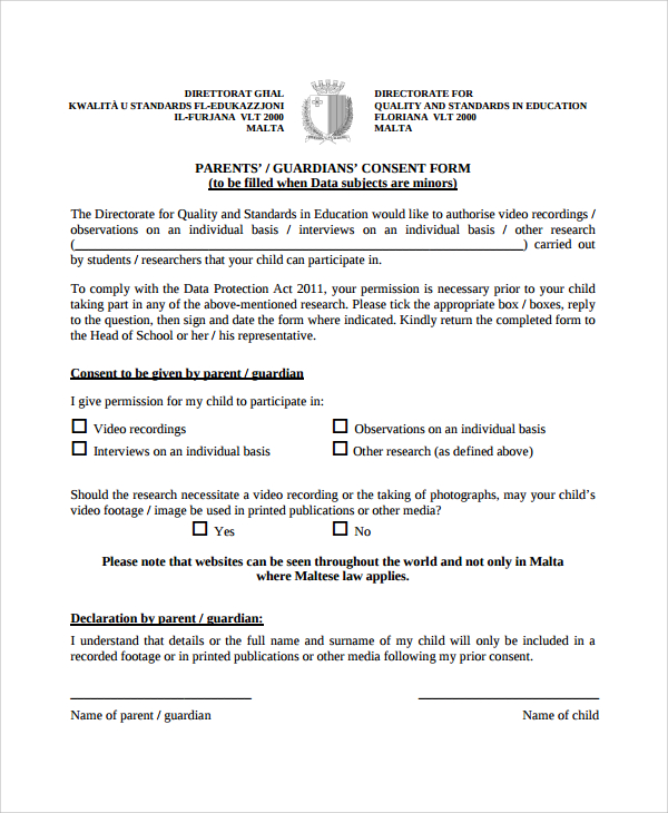 Free 9 Sample Interview Consent Forms In Ms Word Pdf