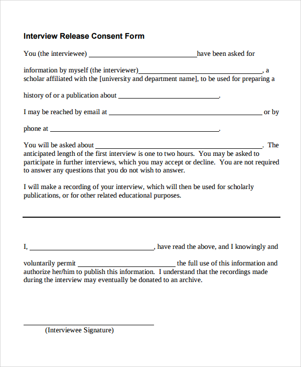 Consent form for dissertation interviews