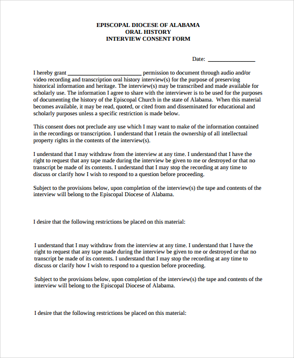 history interview consent form