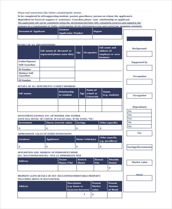 declaration of financial position form