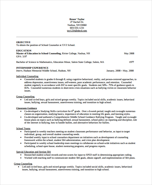 FREE 8 Sample Guidance Counselor Resume Templates In MS Word PDF   Sample Guidance Counselor Resume 