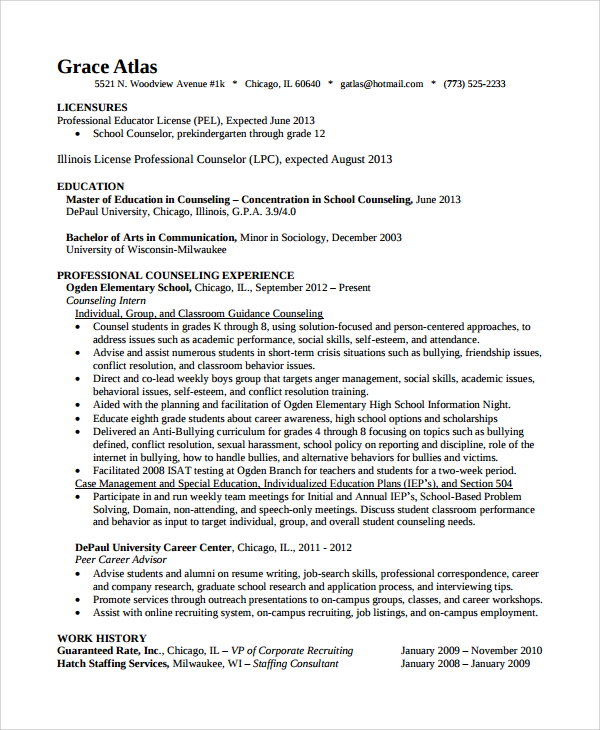 FREE 8 Sample Guidance Counselor Resume Templates In MS Word PDF   High School Guidance Counselor Resume  