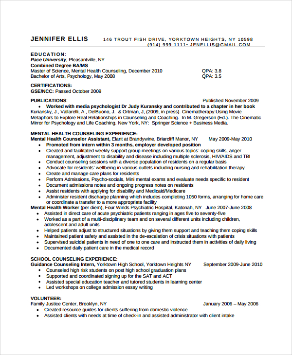 experienced guidance counselor resume