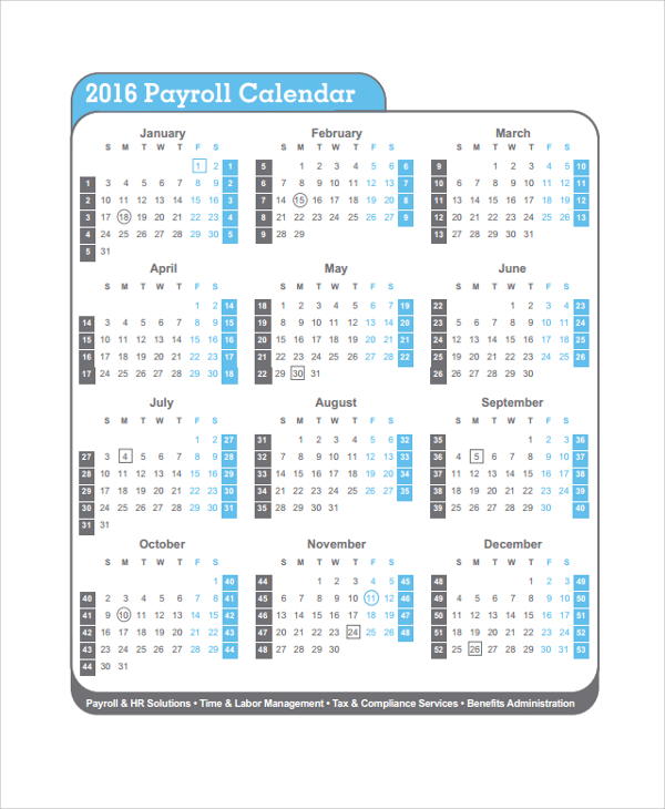 Payroll Calendar Template Excel