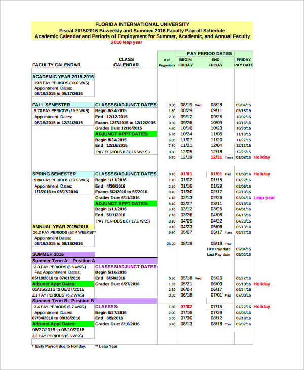 faculty payroll calendar template