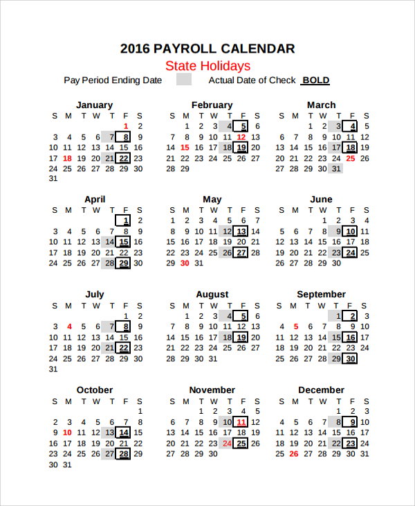 FREE 9 Sample Payroll Calendar Templates In PDF Excel