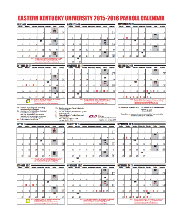 university payroll calendar template