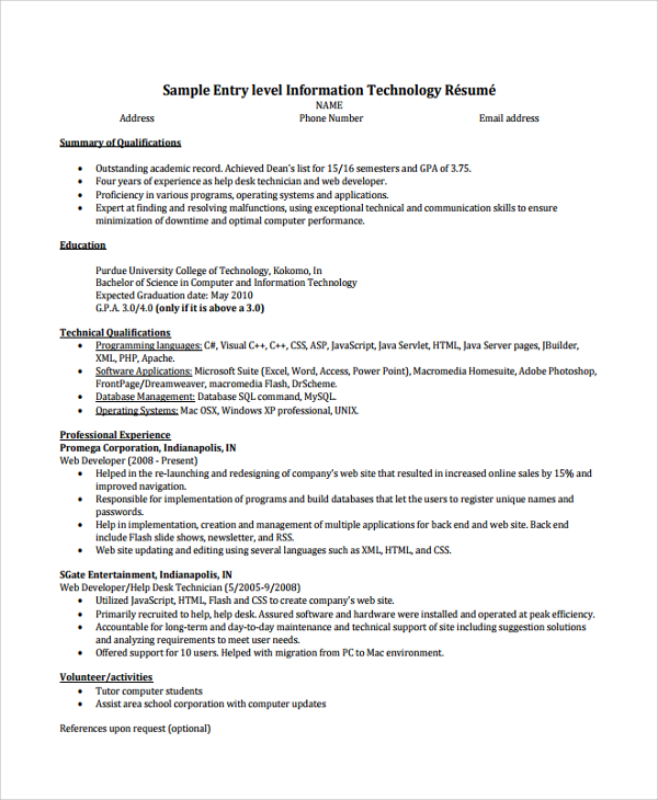 FREE 8+ Help Desk Technician Resume Templates in PDF | MS Word