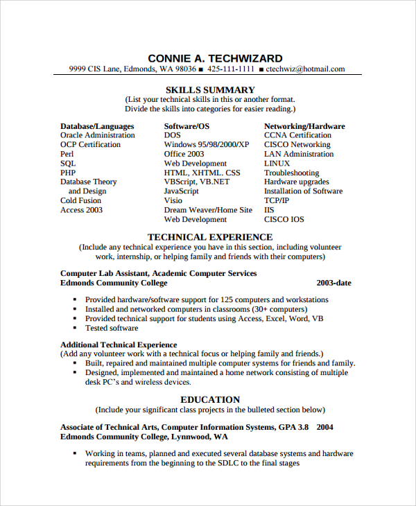 help desk network technician resume