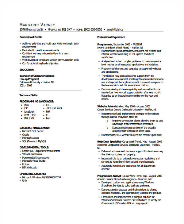 9+ Help Desk Technician Resume Templates  Sample Templates