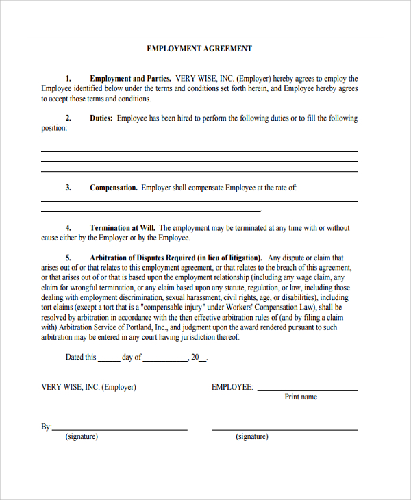 FREE 8  Sample Employment Arbitration Agreement Templates in PDF MS Word