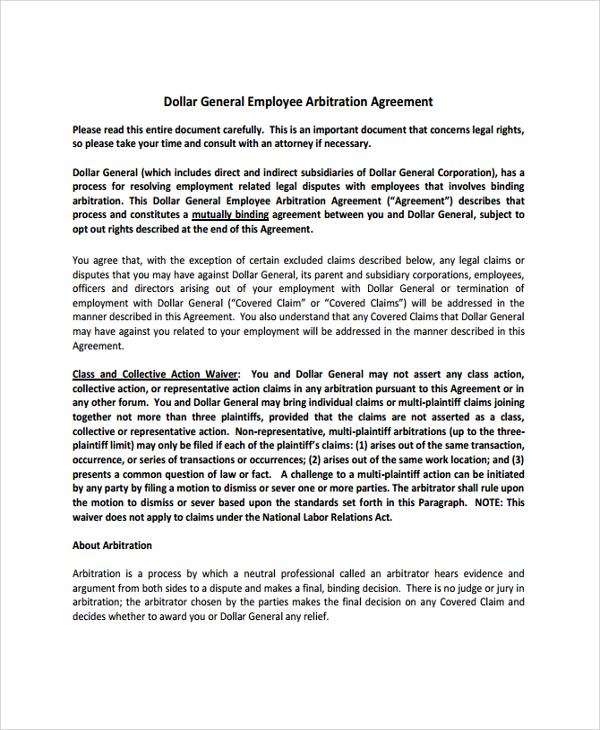 FREE 8  Sample Employment Arbitration Agreement Templates in PDF MS Word