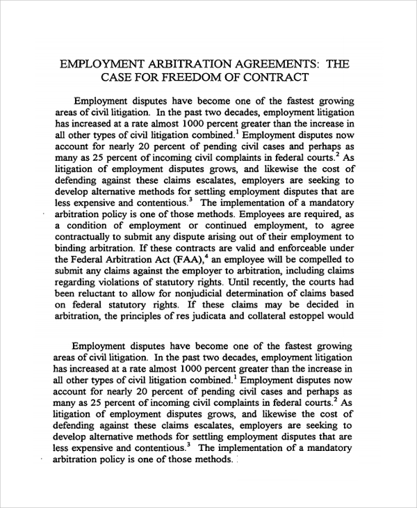 sample employment arbitration agreement